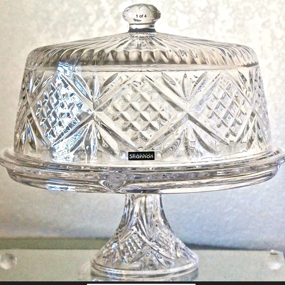 GODINGER CRYSTAL 4 IN 1 CAKE DOME PUNCH BOWL 10 IN NEW DUBLIN